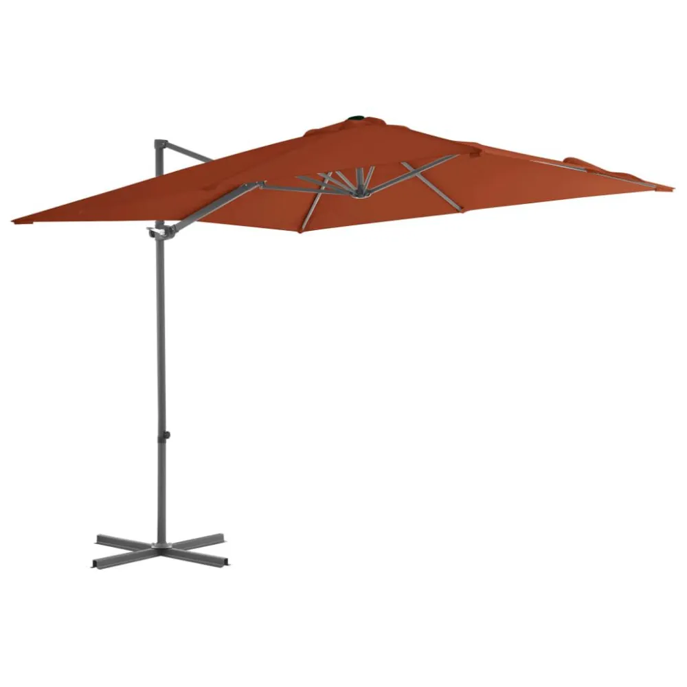 Guarda-sol jardim cantilever com poste ço 250x250 cm terracotta com Base Inclusa e Bolsa de Transporte