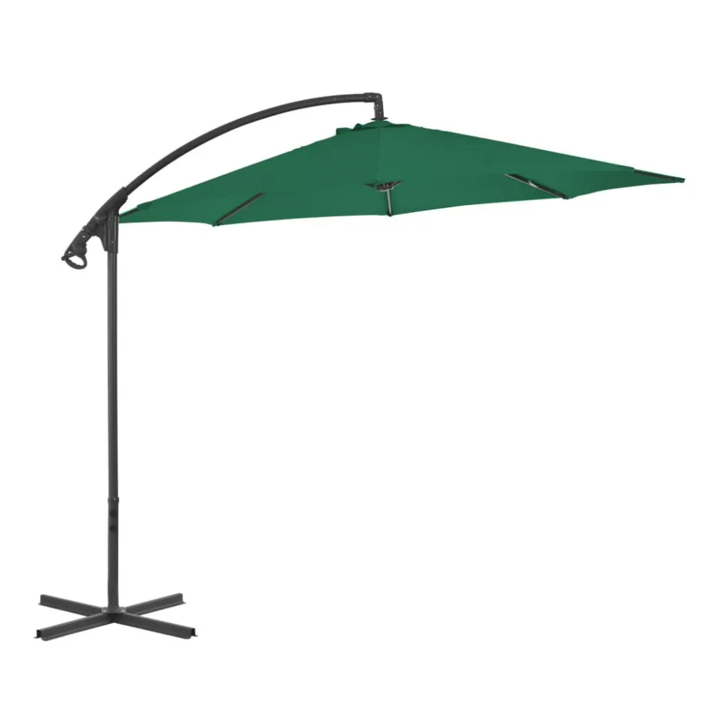 Guarda-sol de jardim cantilever com poste de ço 300 cm verde Diâmetro 3 Metros