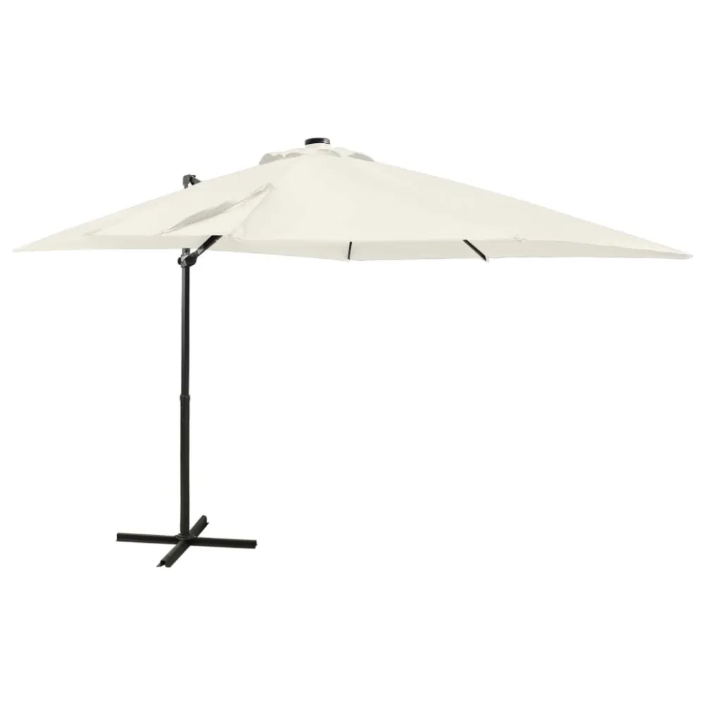 Guarda-sol jardim cantilever com poste e luzes LED 250 cm areia com Base Inclusa