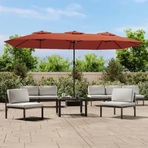 Guarda-sol com cabeç dupla e luzes LED 449x245 cm terracota Clicnbuy