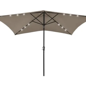 Guarda-sol com luzes LED e poste de ço 2x3 m cinza-acastanhado Clicnbuy