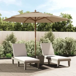 Guarda-sol jardim com poste de madeira 299x240 cinza-acastanhado Clicnbuy