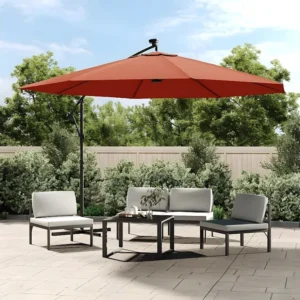 Guarda-sol cantilever com luzes LED 350 cm terracota Clicnbuy