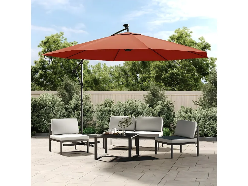 Guarda-sol cantilever com luzes LED 350 cm terracota Clicnbuy