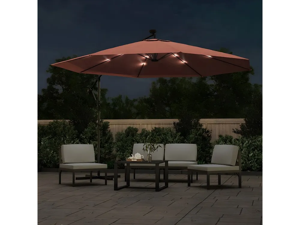 Guarda-sol cantilever com luzes LED 350 cm terracota Clicnbuy