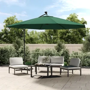 Guarda-sol cantilever com luzes LED + poste metal 350 cm verde Clicnbuy