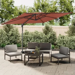 Guarda-sol cantilever com toldo duplo 400x300 cm cor terracota Clicnbuy