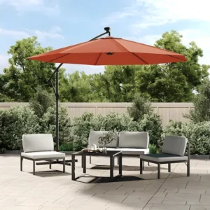 Guarda-sol com luzes LED e poste de ço terracota Clicnbuy
