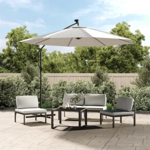 Guarda-sol suspenso com iluminação LED 300 cm areia poste metal Clicnbuy