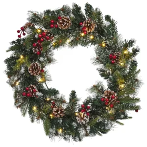 Pre-Lit Snowy Christmas Wreath ⌀ 60 cm Verde PAIMIO