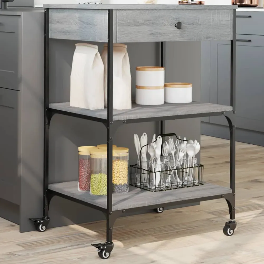 Design Ergonômico Carrinho de cozinha 60x48x89,5cm derivados madeira cinza sonoma