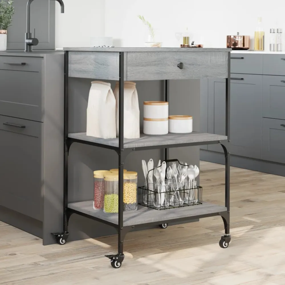 Design Ergonômico Carrinho de cozinha 60x48x89,5cm derivados madeira cinza sonoma