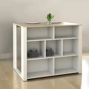 Ilha central de cozinha contemporânea - C110,2 cm - Aglomerado - Branco e carvalho - OPOLE Montagem em 30 Minutos