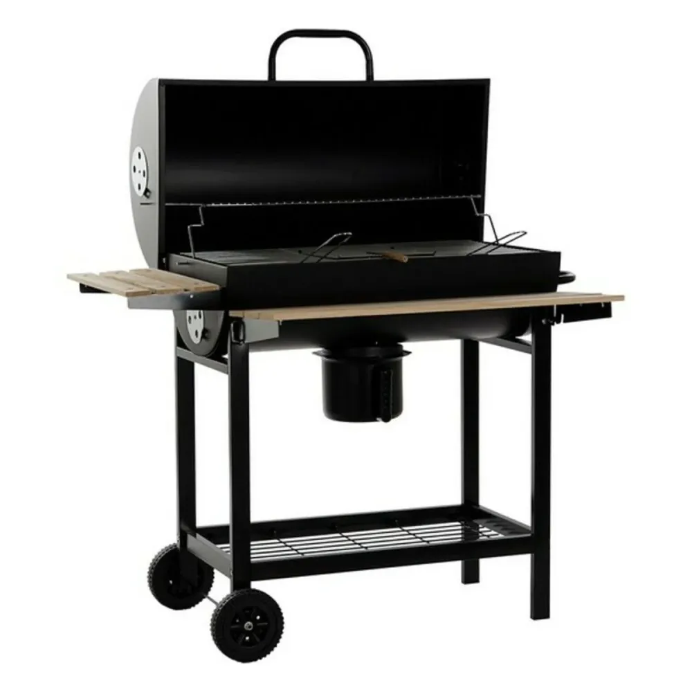 Churrasqueira Carvão com Tampa e Rodas DKD Home Decor Preto Natural Madeira Metal ço 108 x 71 x 103 cm