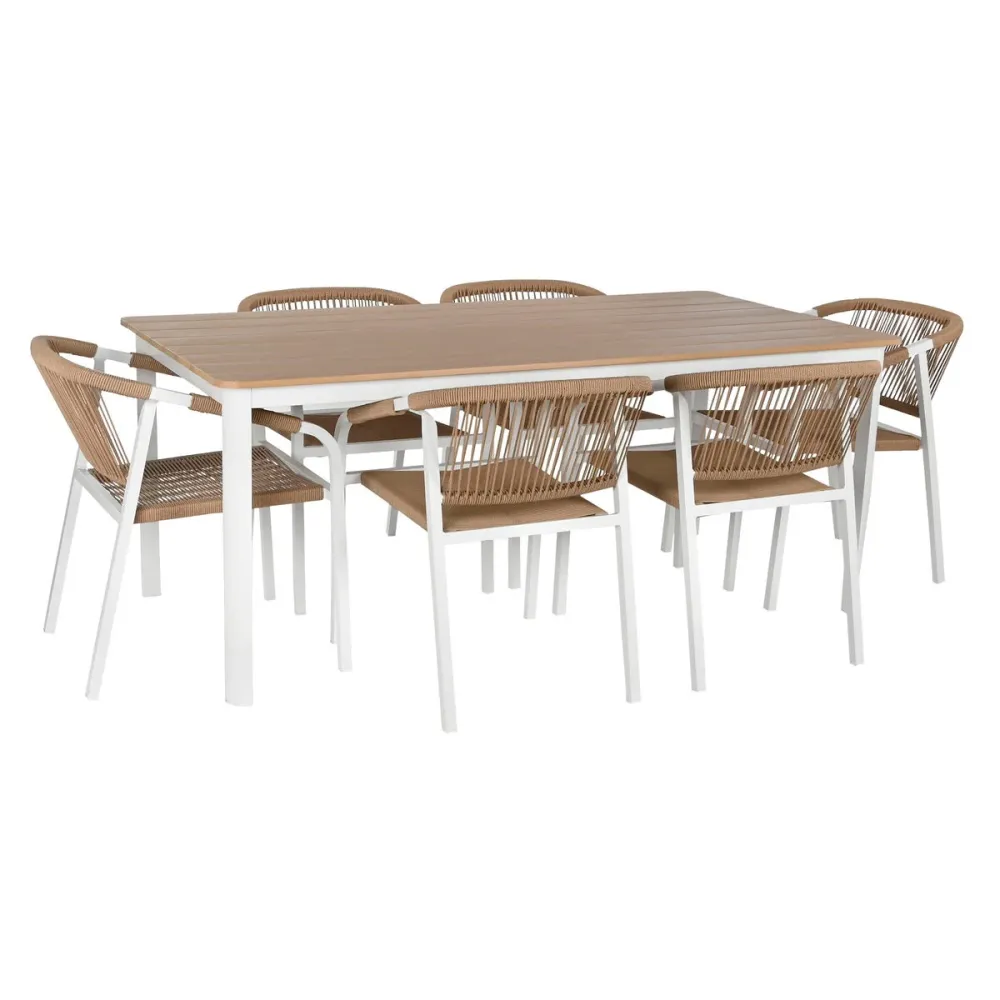 Conjunto de mesa com 6 cadeiras Home ESPRIT Branco Natural 180 x 90 x 75 cm