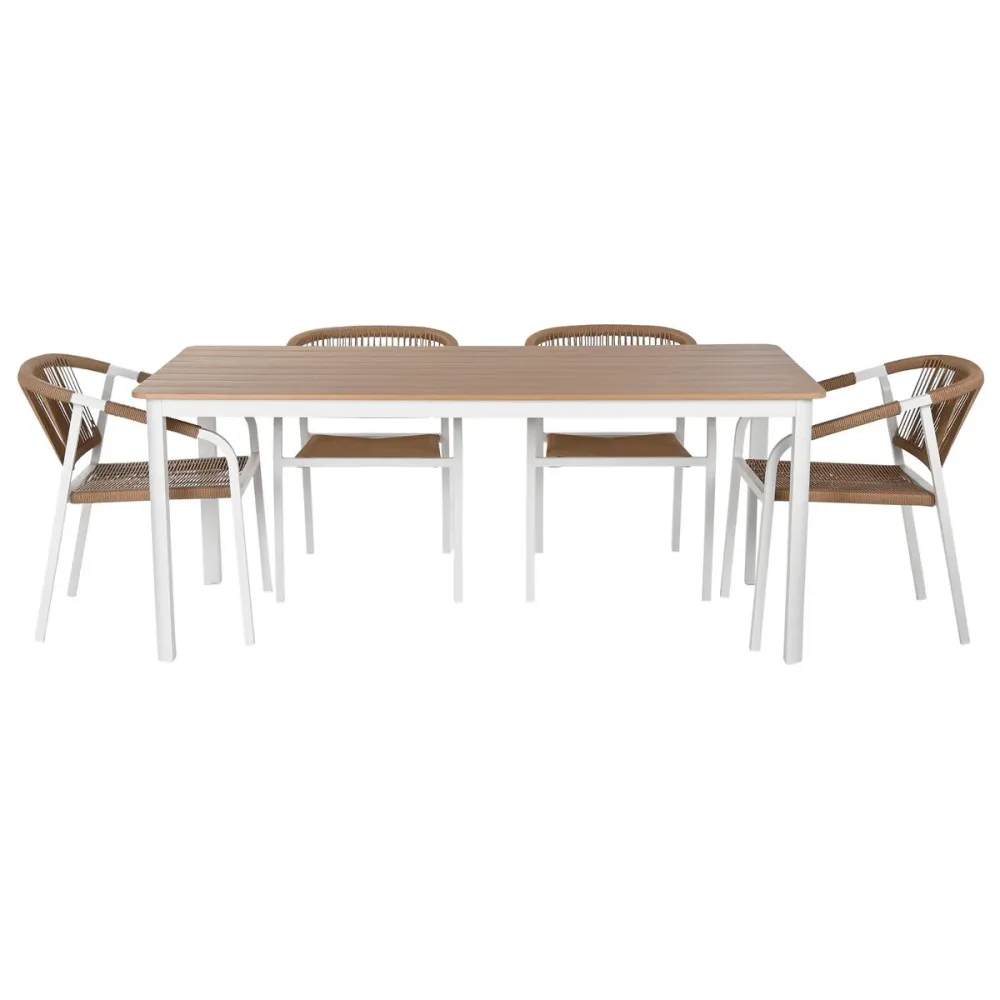 Conjunto de mesa com 6 cadeiras Home ESPRIT Branco Natural 180 x 90 x 75 cm