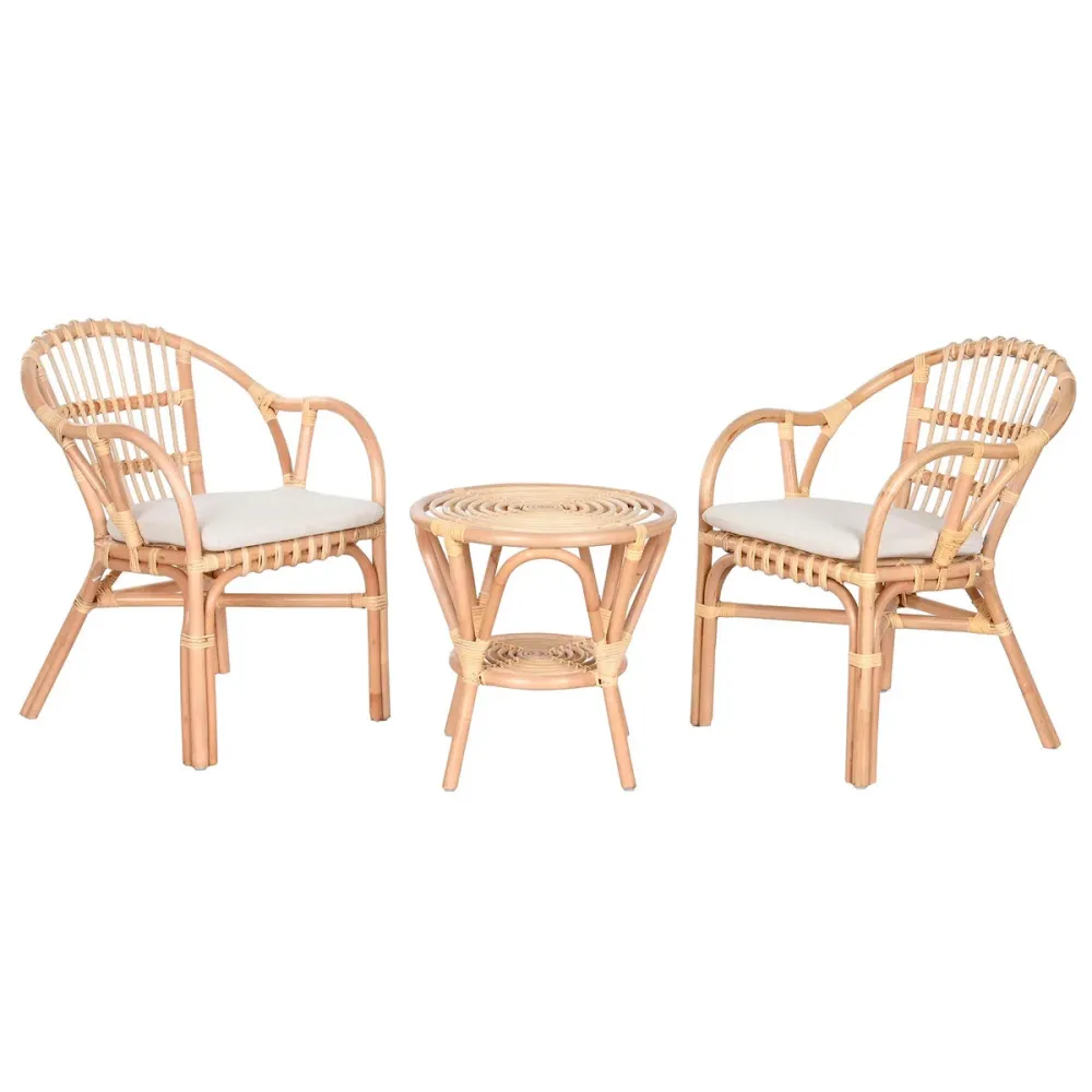 Conjunto de mesa com 2 cadeiras Home ESPRIT Branco Natural 50 x 50 x 50 cm