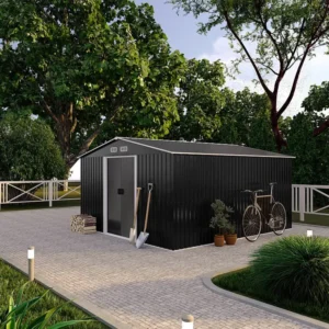 Abrigo de jardim MANSO com 12,5 m² em ço galvanizado - Cinza Kit de 3 Tamanhos