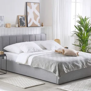 Fabric EU King Size Ottoman Bed Light Grey DREUX para Presente