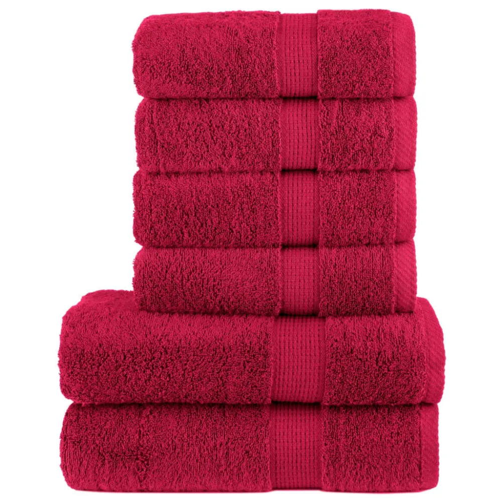 6pcs Conjunto toalhas banho exclusivo SOLUND 600 gsm vermelho com Barra em Jacquard
