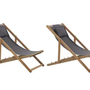 Set 2 Folding Deck Chairs and 2 Replacement Fabrics (Various Options) Light Wood AVELLINO