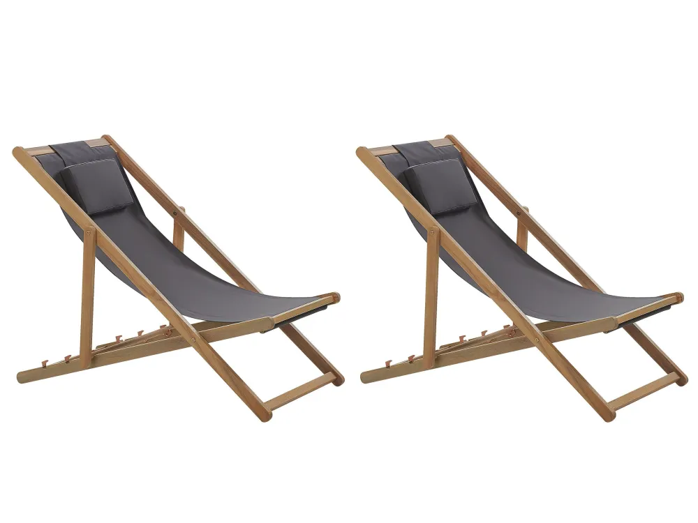 Set 2 Folding Deck Chairs and 2 Replacement Fabrics (Various Options) Light Wood AVELLINO
