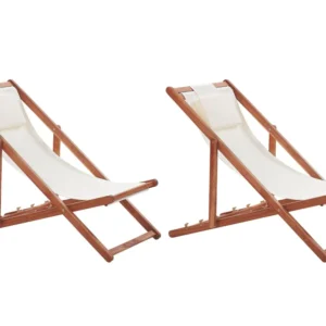 Set 2 Folding Deck Chairs and 2 Replacement Fabrics (Various Options) Dark Wood AVELLINO