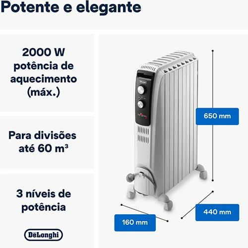 Aquecedor Óleo DeLonghi Dragon4 TRD40820 - Branco - 2000W Fácil Instalação