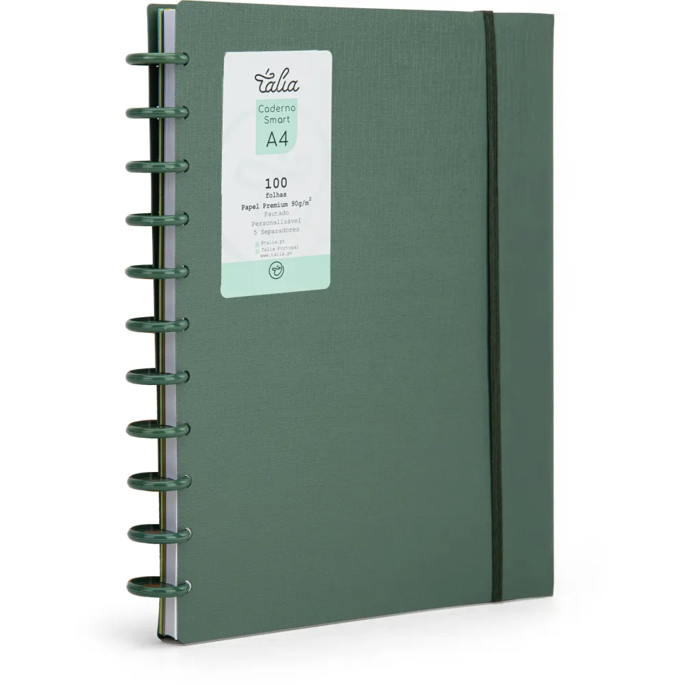 Caderno Conectado A4 com Elástico 100 Folhas Verde Olive Talia