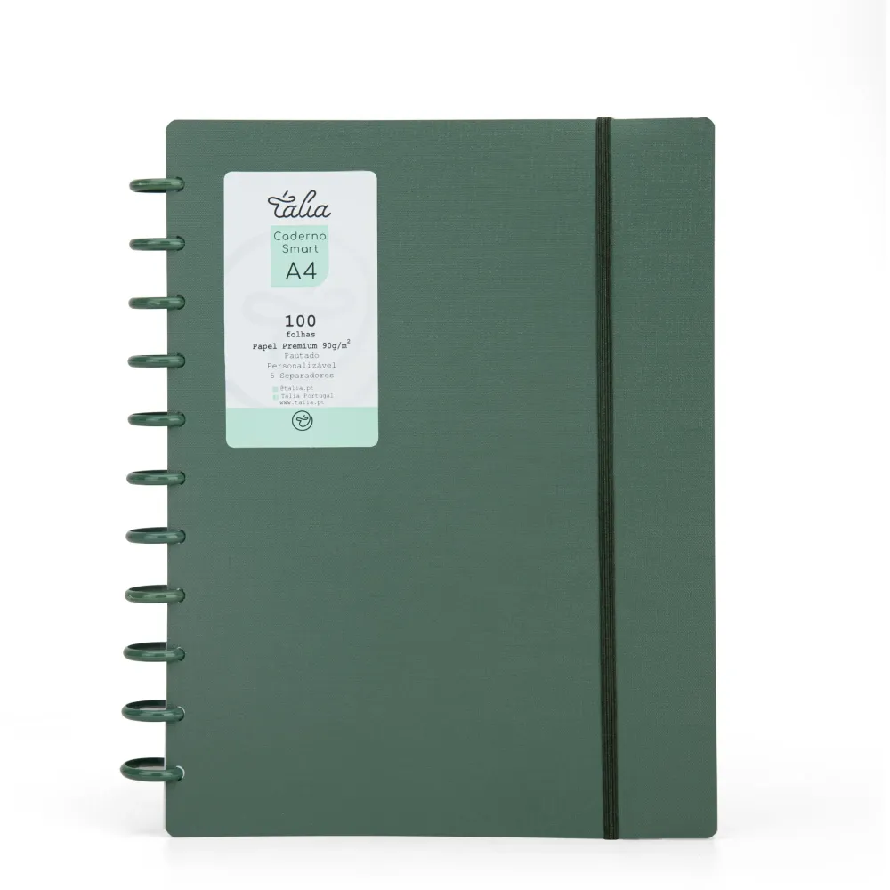 Caderno Conectado A4 com Elástico 100 Folhas Verde Olive Talia