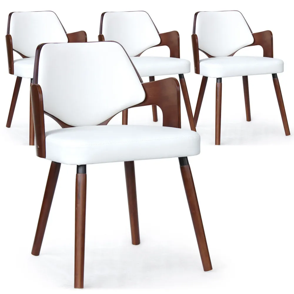 Conjunto de 4 cadeiras escandinavas Dima Madeira Noz e Branco para Cortador de Relva
