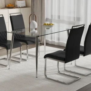 Conjunto de 4 cadeiras para sala de jantar - Linho e couro PU - Pernas metálicas - Preto e cinza - BLITZ Kit com 10 Peças