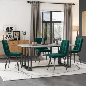 Conjunto de 4 cadeiras de veludo para sala de jantar - pernas de metal - verde fosco