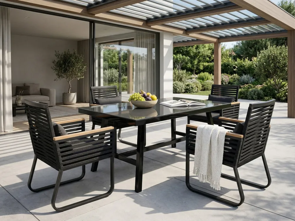 Filtro de Ar 4 Seater Metal Garden Dining Set Negro CANETTO