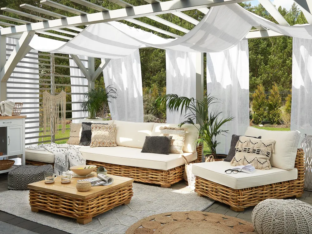 Lounge Set VARALLO Rattan Golden Castanho Left Hand 4 Seater Resistente ao Desgaste