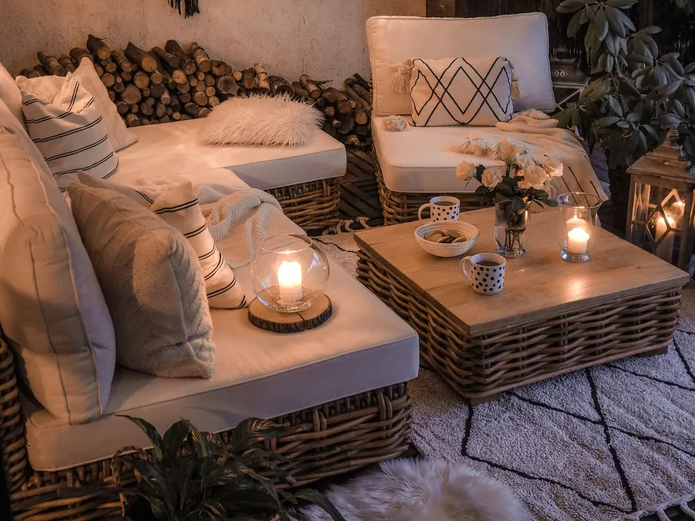 Lounge Set VARALLO Rattan Golden Castanho Left Hand 4 Seater Resistente ao Desgaste