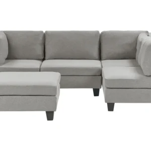 OEM Compatível 4 Seater Left Hand Em módulos Fabric Corner Sofa Ottoman Light Grey UNSTAD