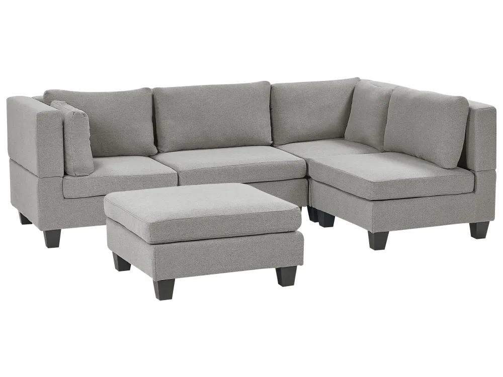 OEM Compatível 4 Seater Left Hand Em módulos Fabric Corner Sofa Ottoman Light Grey UNSTAD