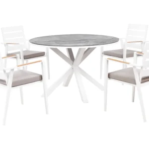 4 Seater Aluminium Garden Dining Set Marble Effect Top Grey MALETTO/TAVIANO