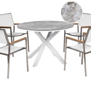 4 Seater Aluminium Garden Dining Set Marble Effect Top Alvo MALETTO/GROSSETO