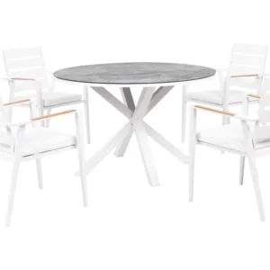 4 Seater Aluminium Garden Dining Set Marble Effect Top Marfim MALETTO/TAVIANO Embalagem Selada