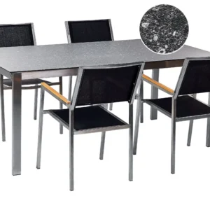 4 Seater Garden Dining Set Black Granite Effect Em vidro Top Black Chairs COSOLETO/GROSSETO
