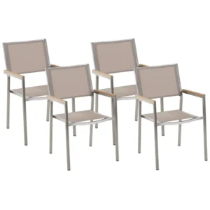 Set 4 Garden Chairs GROSSETO Stainless Steel Cor creme