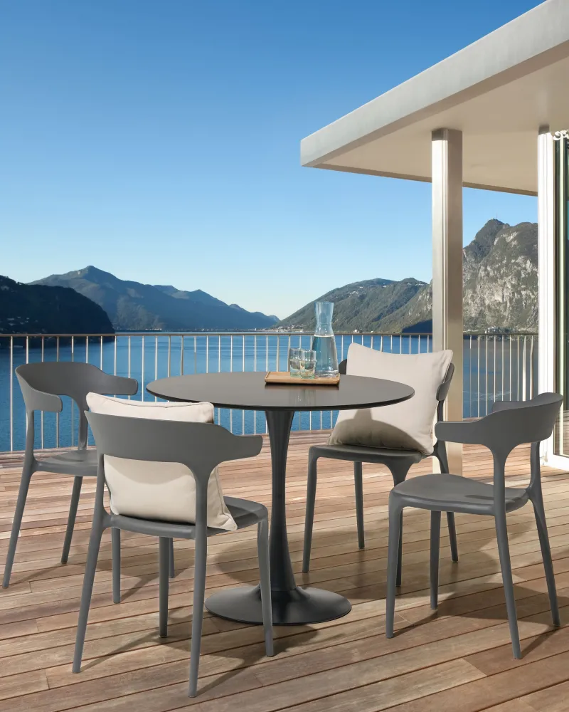 Set 4 Garden Chairs GUBBIO Synthetic Material Grey Substituição Fácil