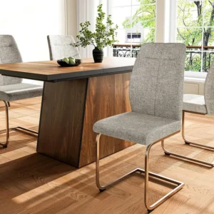 Conjunto de 4 cadeiras cantilever em linho - pernas em ço prateado - Cinza óbvio