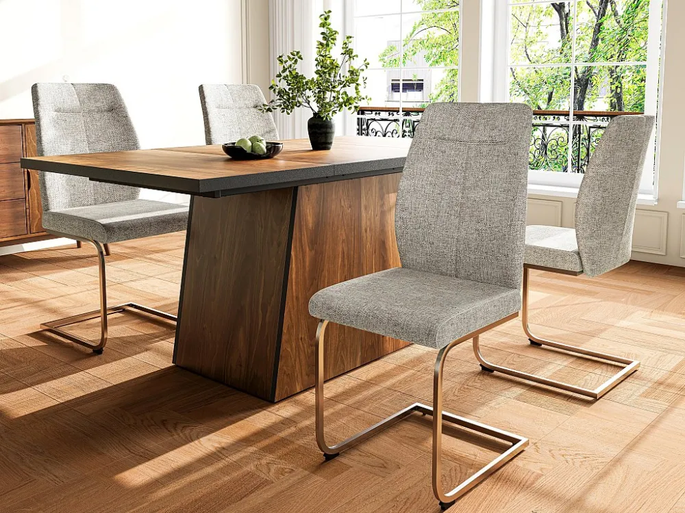 Conjunto de 4 cadeiras cantilever em linho - pernas em ço prateado - Cinza óbvio