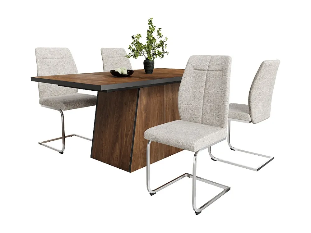 Conjunto de 4 cadeiras cantilever em linho - pernas em ço prateado - Cinza óbvio