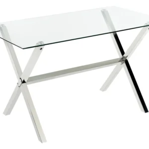 Mesa de jantar em inox e vidro temperado transparente e prateado 130 x 70 cm FLORIN