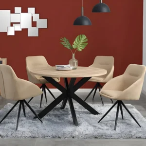 Mesa de jantar - 4 lugares - MDF e metálico - Carvalho e preto - TILKI