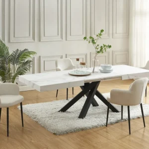 Mesa de jantar 6 10 lugares MDF e metálico - Efeito mármore branco e preto - CATONAV
